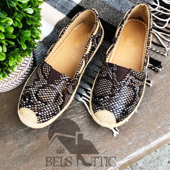 Brown Snake Print and Scale Espadrille Boat Loafer - Picture 6 of 7